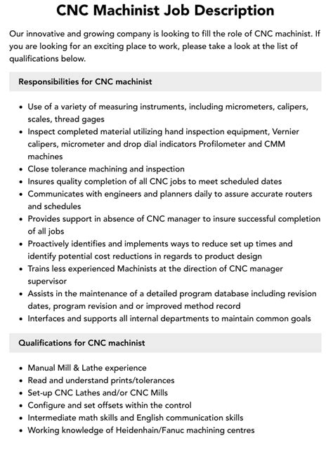 cnc machine wanted|cnc machinist job description.